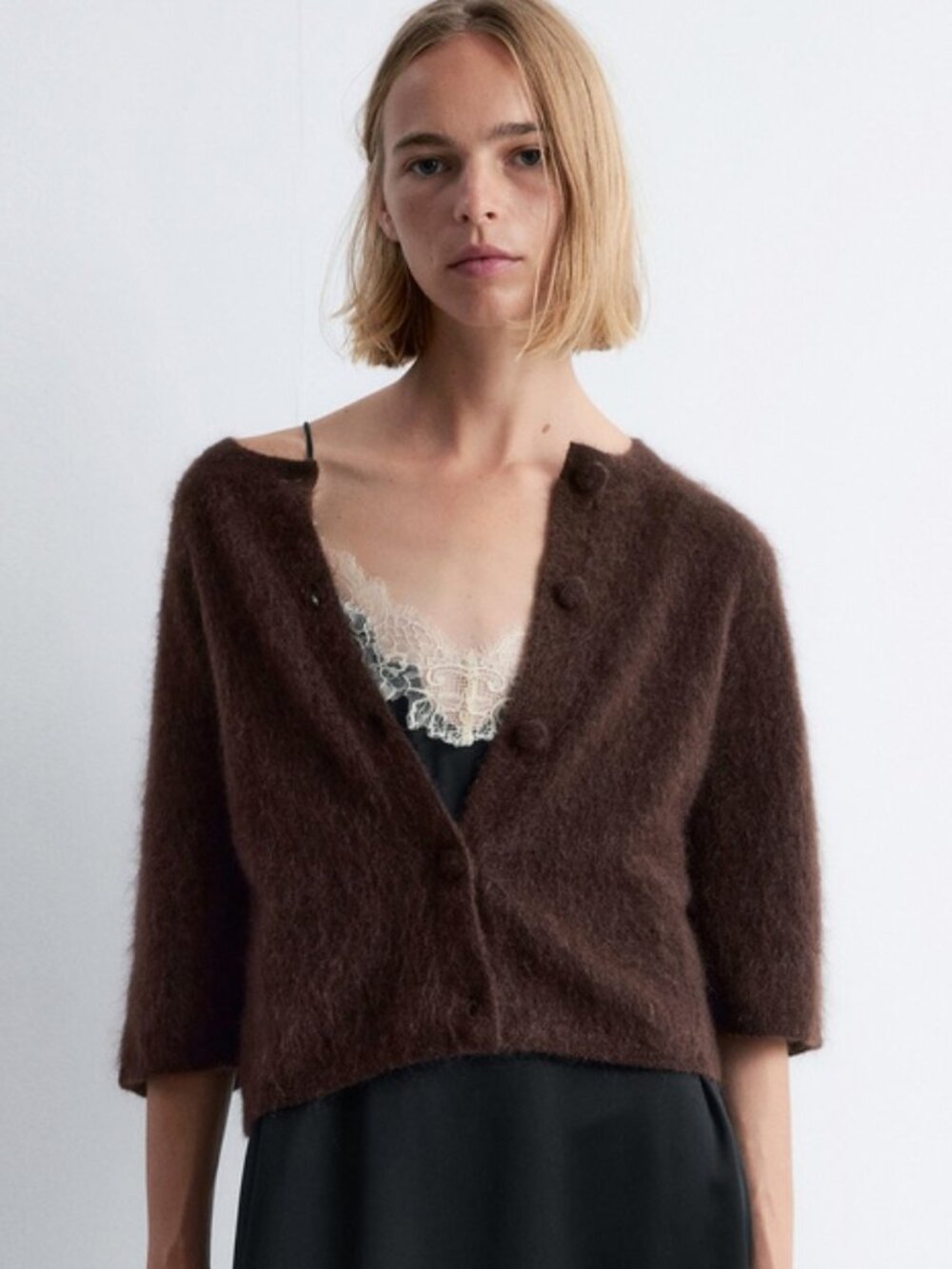 & Other Stories Knitted Mohair Blend Cardigan Brown